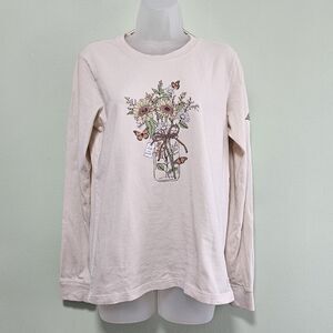 Life Is Good Sunflower Monarch Crusher L/S Crusher T-shirt Med Putty White NWT